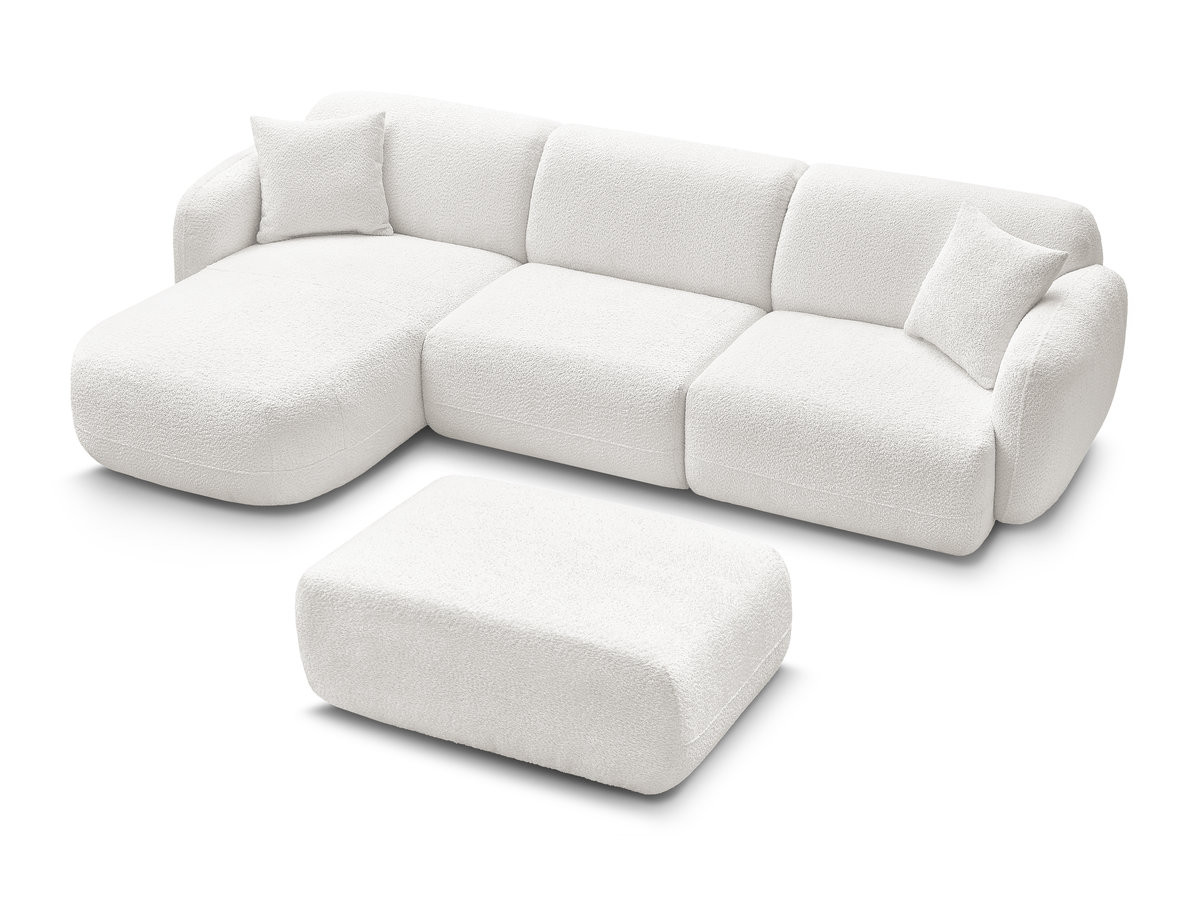Canapé d'angle fixe modulable ANDA tissu chenille avec pouf