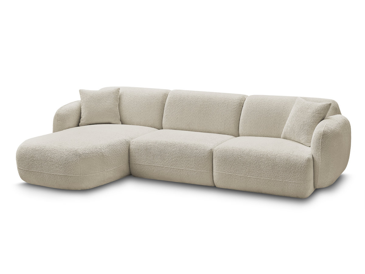 canapé d'angle fixe modulable anda tissu chenille de couleur beige