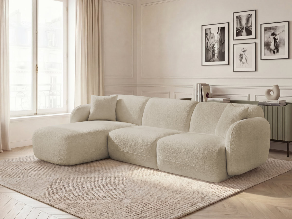 Canapé d'angle fixe modulable ANDA tissu chenille
