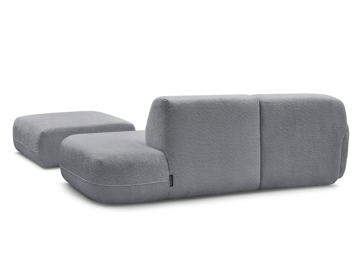 Canapé d'angle fixe modulable ANDA avec 1 méridienne, 1 chauffeuse bout de canapé et 1 pouf