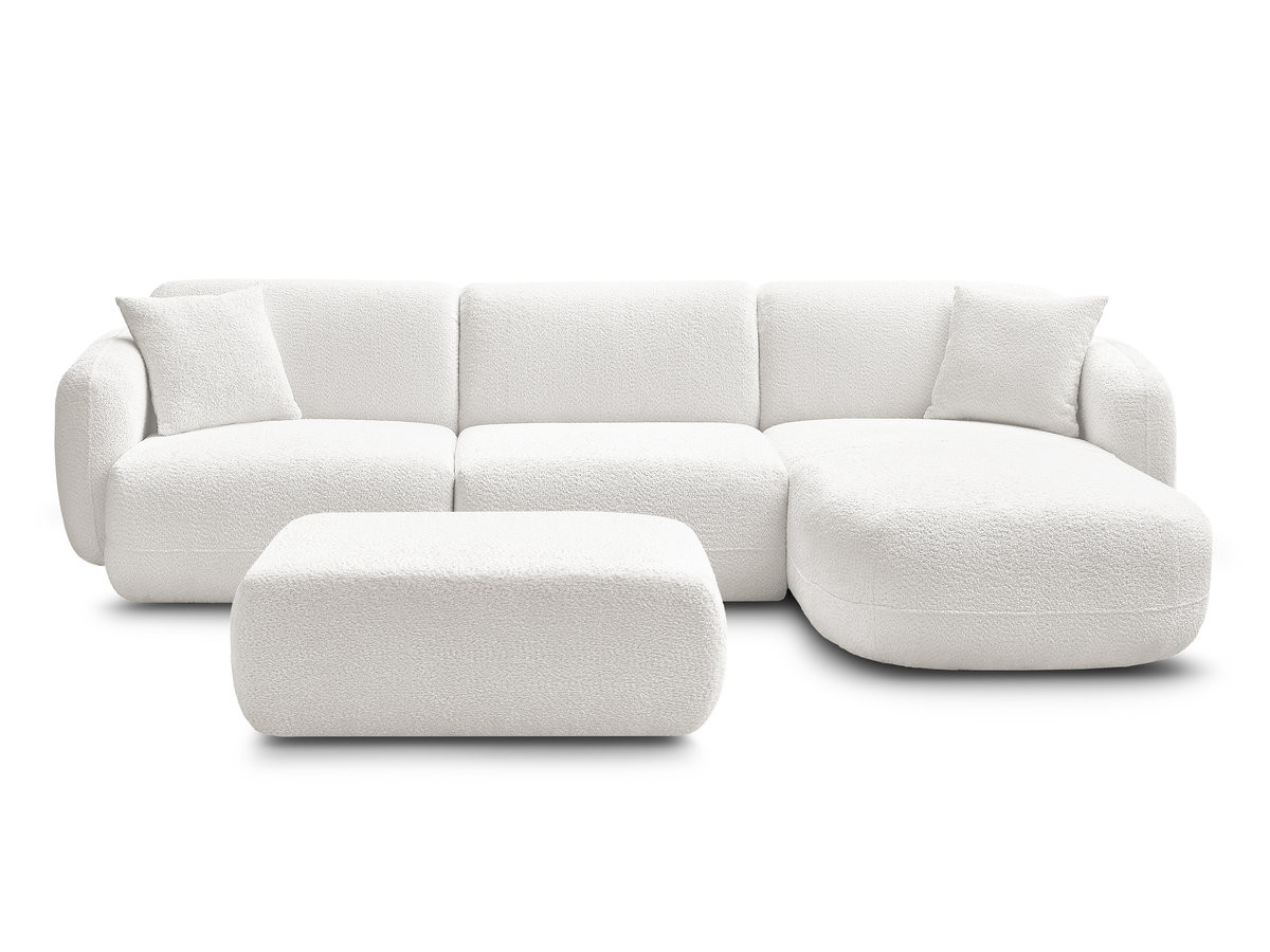 Canapé d'angle fixe modulable ANDA tissu chenille avec pouf