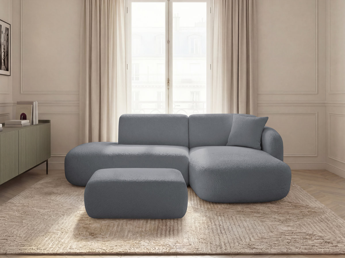 Canapé d'angle fixe modulable ANDA avec 1 méridienne, 1 chauffeuse bout de canapé et 1 pouf