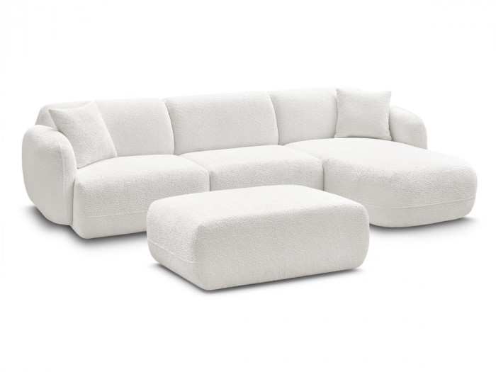 Canapé d'angle fixe modulable ANDA tissu chenille avec pouf