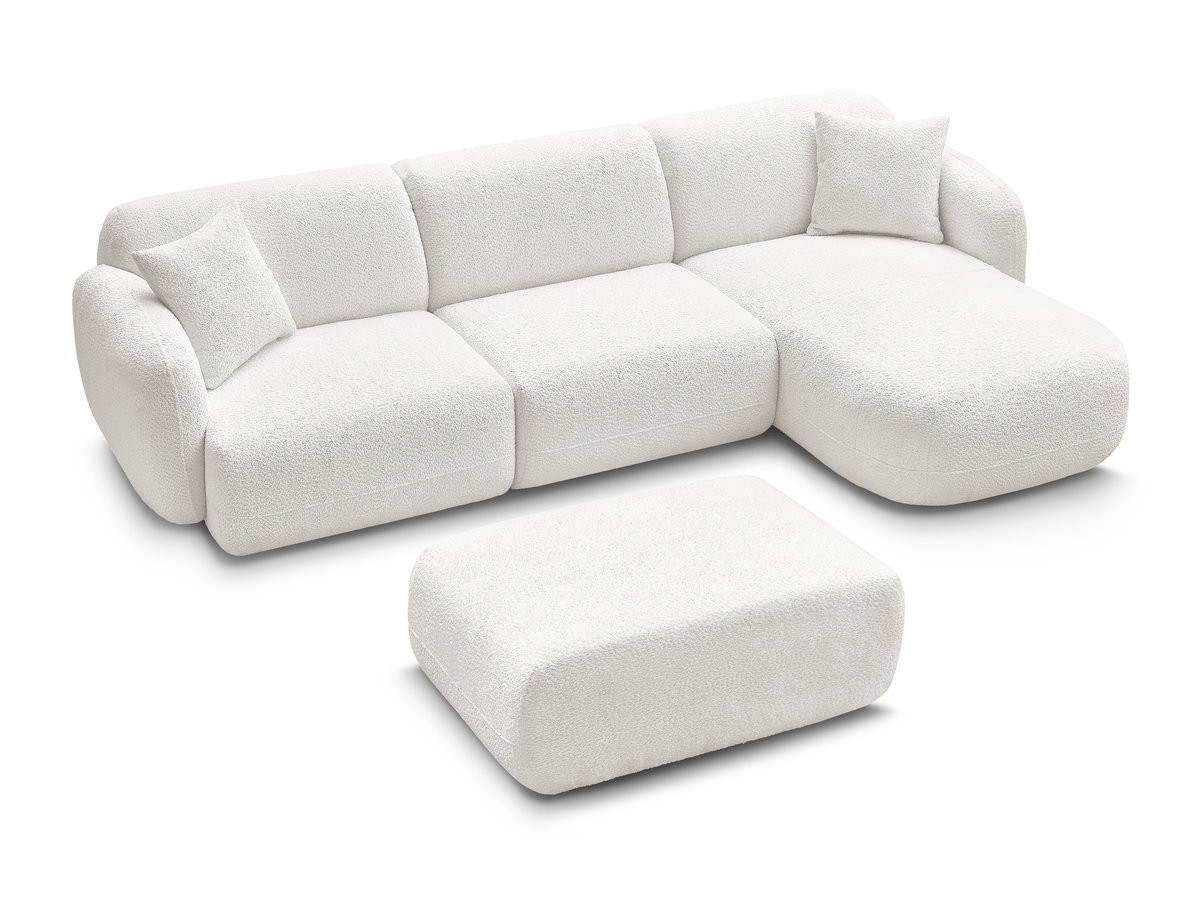 Canapé d'angle fixe modulable ANDA tissu chenille avec pouf