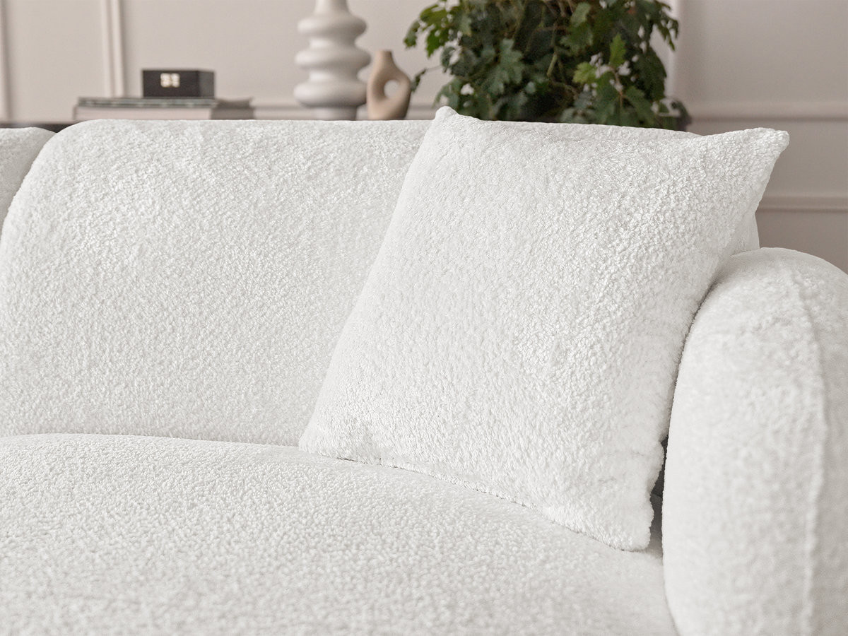 Canapé d'angle fixe modulable ANDA tissu chenille avec pouf
