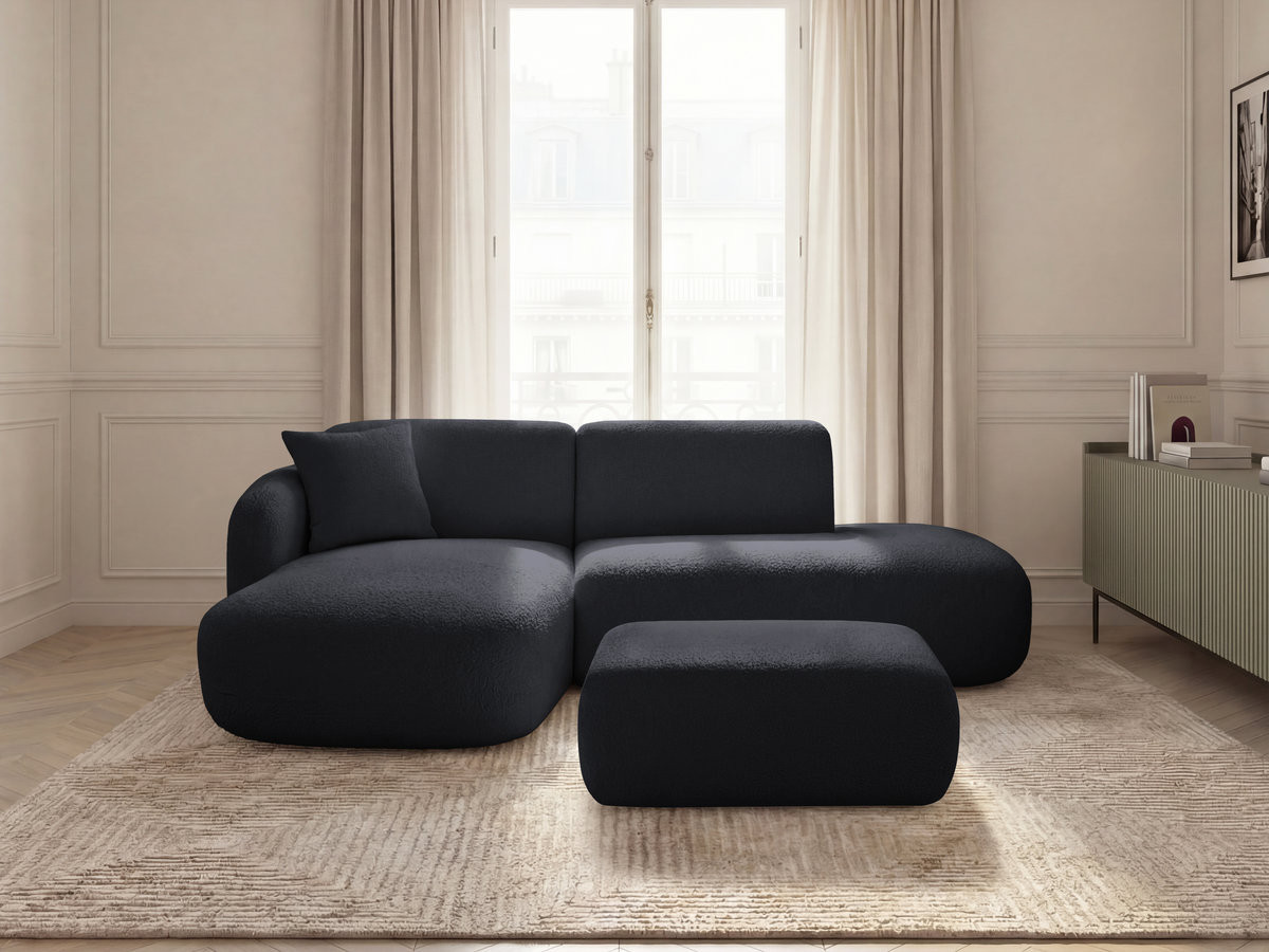 Canapé d'angle fixe modulable ANDA avec 1 méridienne, 1 chauffeuse bout de canapé et 1 pouf