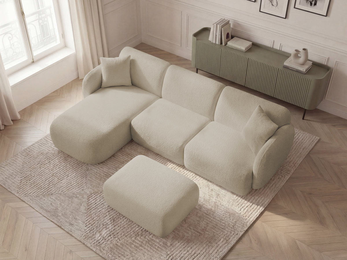 Canapé d'angle modulable ANDA chenille avec pouf beige — vue 5