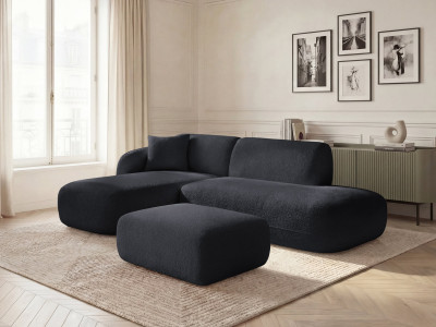 Canapé d'angle fixe modulable ANDA avec 1 méridienne, 1 chauffeuse bout de canapé et 1 pouf
