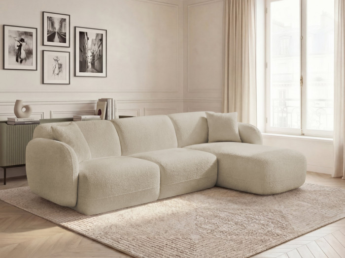 Canapé d'angle fixe modulable ANDA tissu chenille