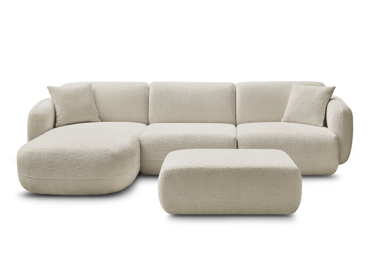 Canapé d'angle fixe modulable ANDA tissu chenille avec pouf