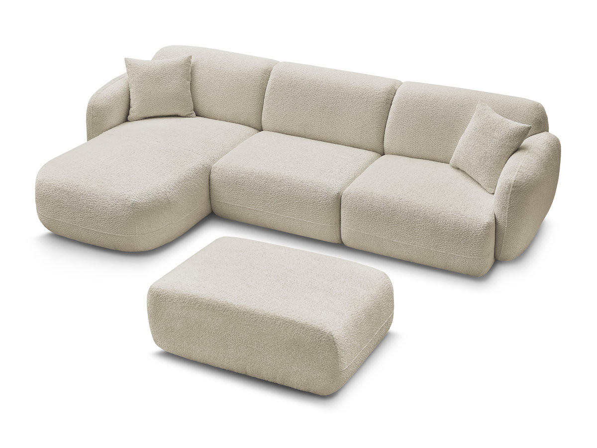 Canapé d'angle fixe modulable ANDA tissu chenille avec pouf