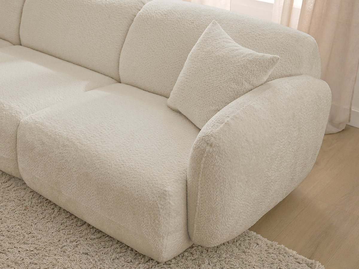 Canapé d'angle fixe modulable ANDA tissu chenille avec pouf