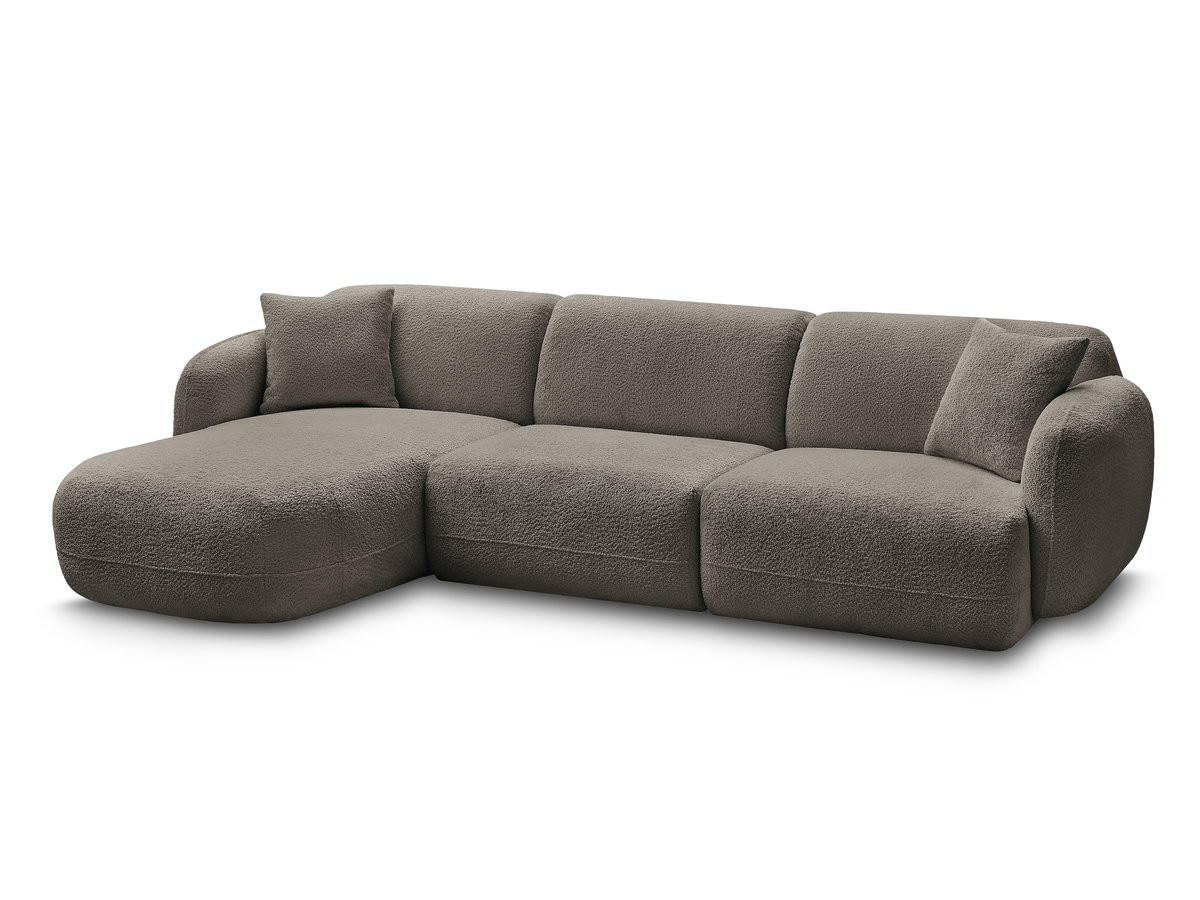 canapé d'angle fixe modulable anda tissu chenille de couleur taupe