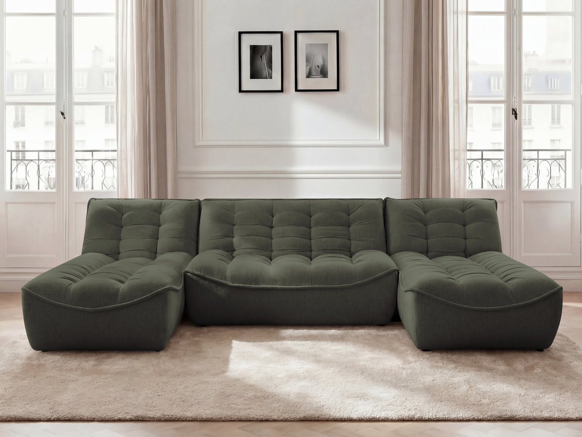 Canapé panoramique modulable SERENA chiné vert — vue 4