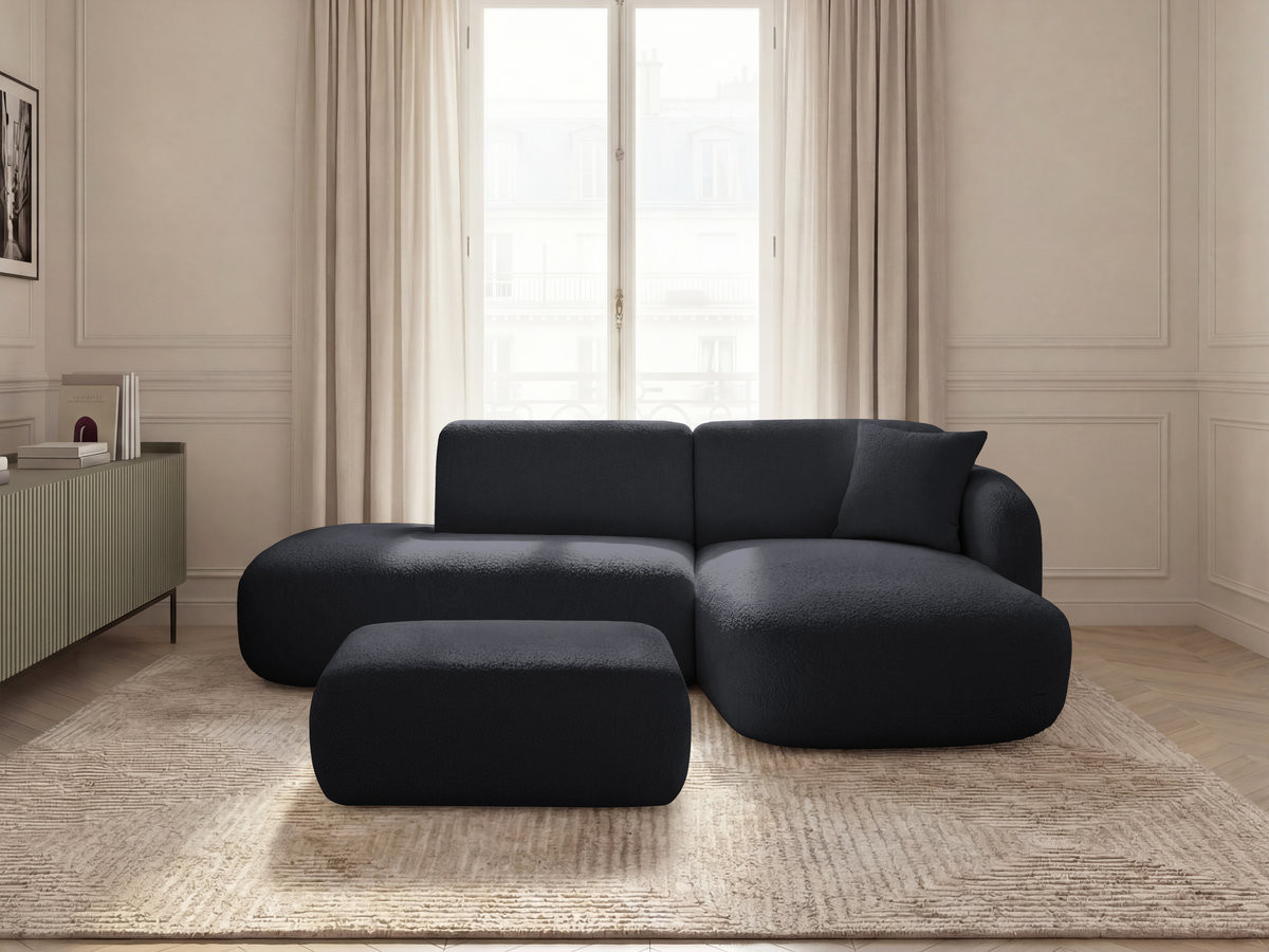 Canapé d'angle fixe modulable ANDA avec 1 méridienne, 1 chauffeuse bout de canapé et 1 pouf