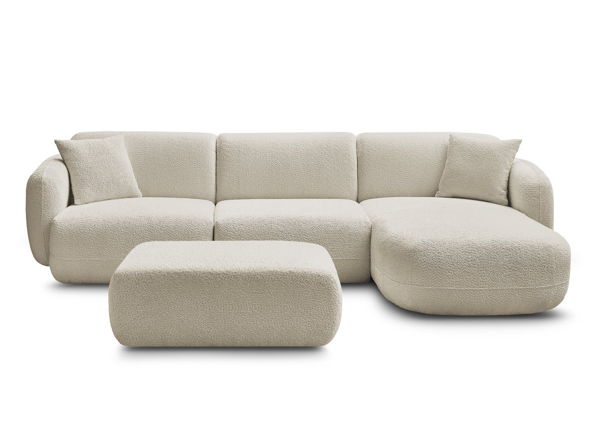 Canapé d'angle fixe modulable ANDA tissu chenille avec pouf