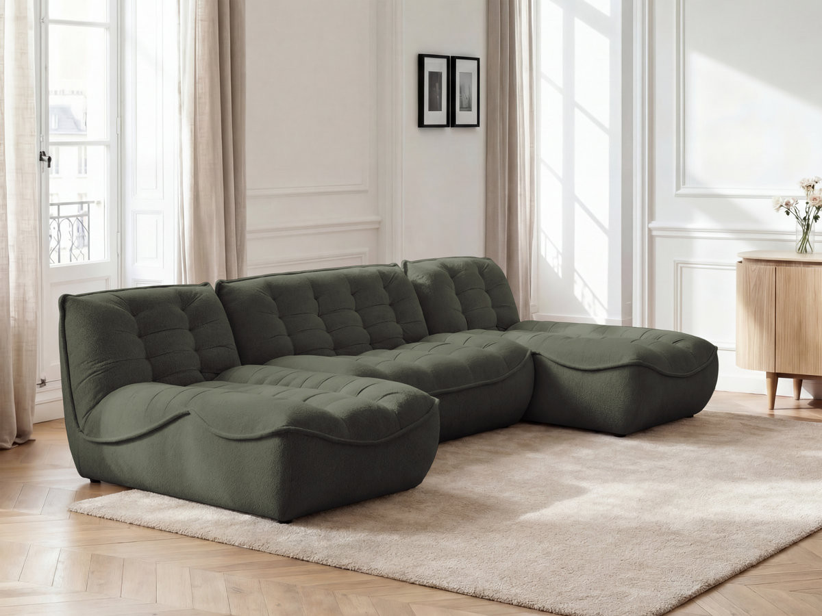 Canapé panoramique modulable SERENA chiné vert