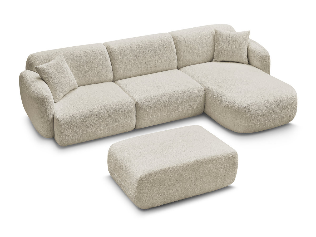 Canapé d'angle fixe modulable ANDA tissu chenille avec pouf