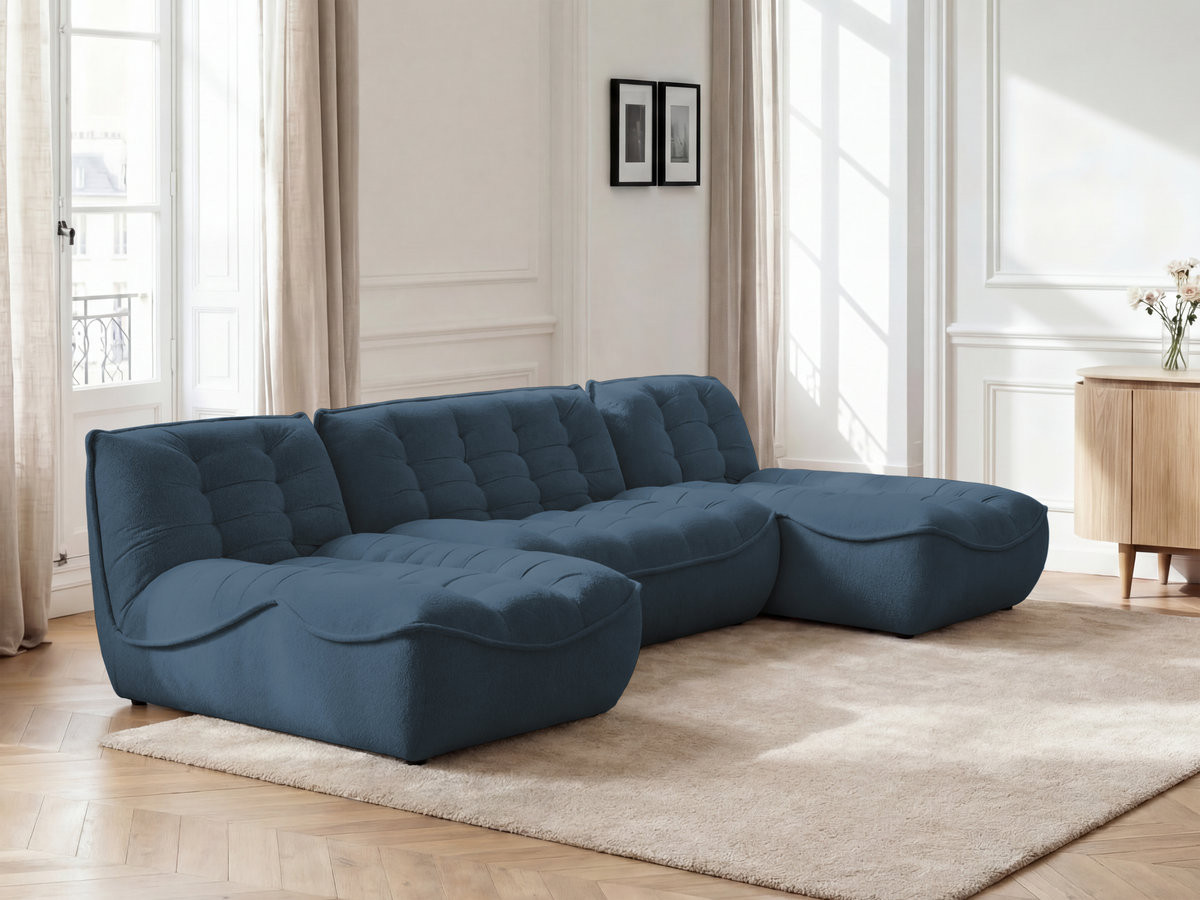 Canapé panoramique modulable SERENA chiné bleu
