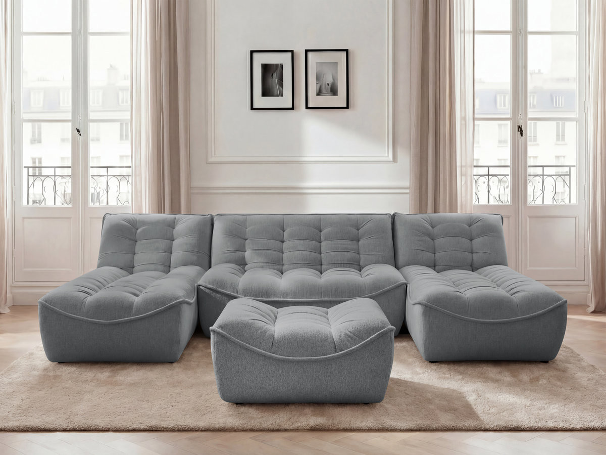 SERENA modulaire vaste panoramabank in gemęleerde stof met voetenbank