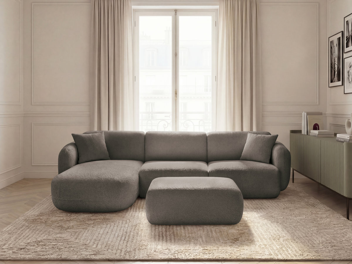 Canapé d'angle modulable ANDA chenille avec pouf taupe — vue 4