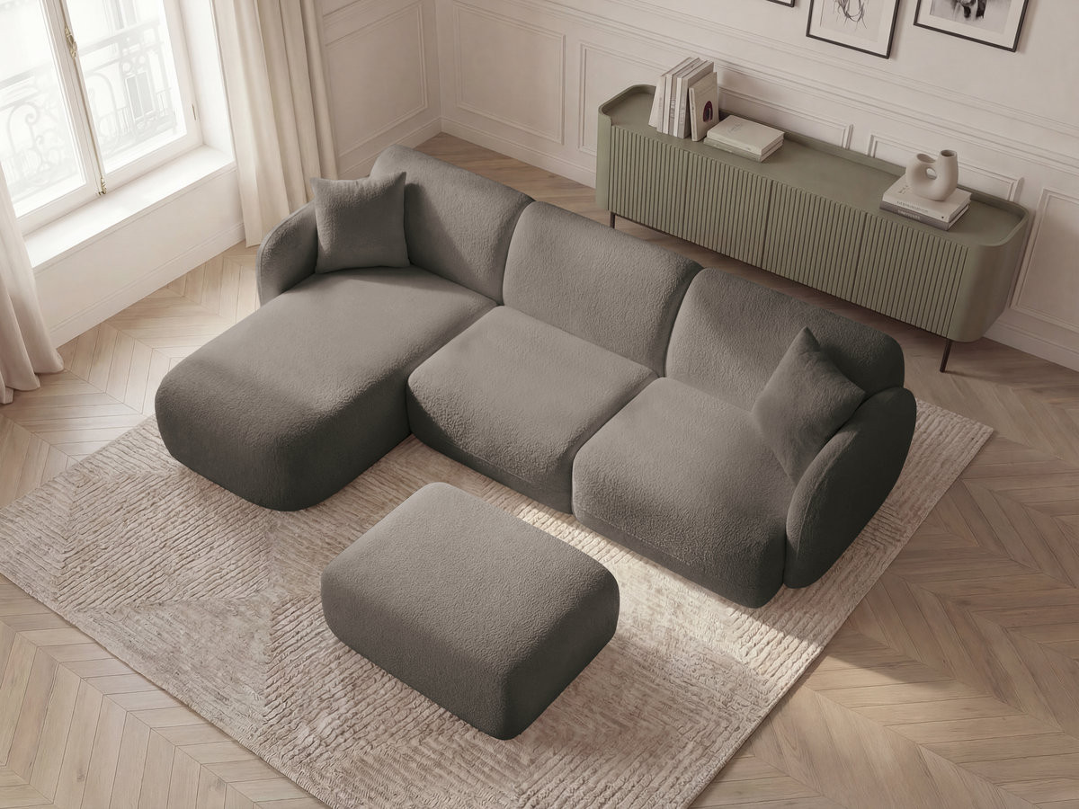 Canapé d'angle modulable ANDA chenille avec pouf taupe — vue 5