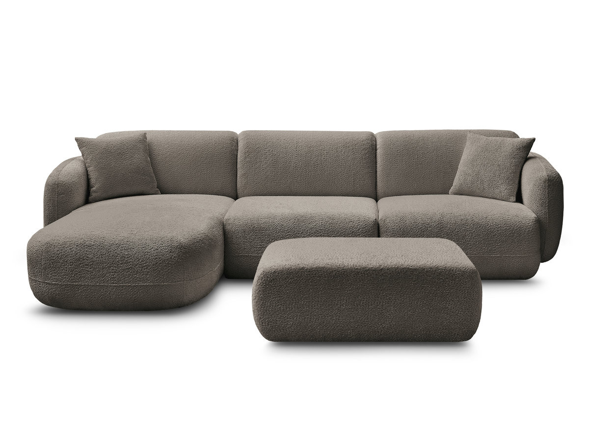 Canapé d'angle fixe modulable ANDA tissu chenille avec pouf