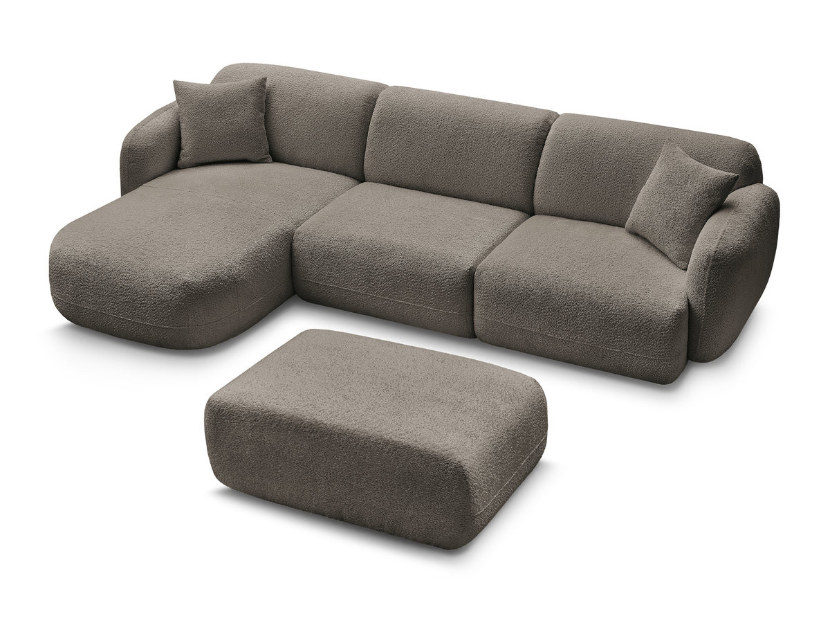 Canapé d'angle fixe modulable ANDA tissu chenille avec pouf