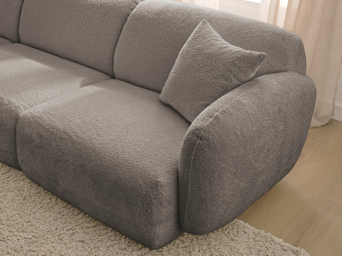 Canapé d'angle fixe modulable ANDA tissu chenille avec pouf