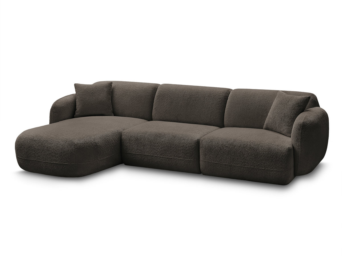 canapé d'angle fixe modulable anda tissu chenille de couleur marron