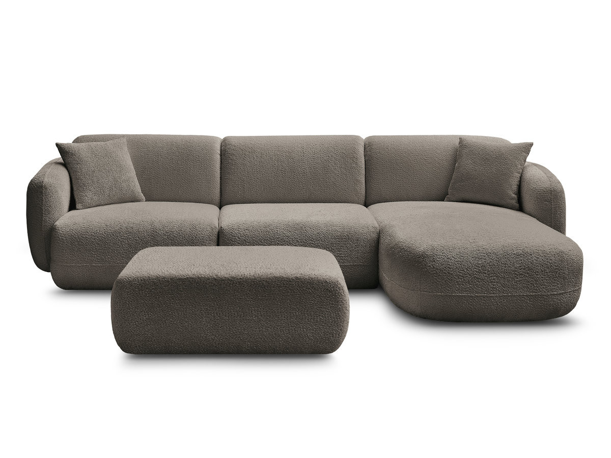 Canapé d'angle fixe modulable ANDA tissu chenille avec pouf