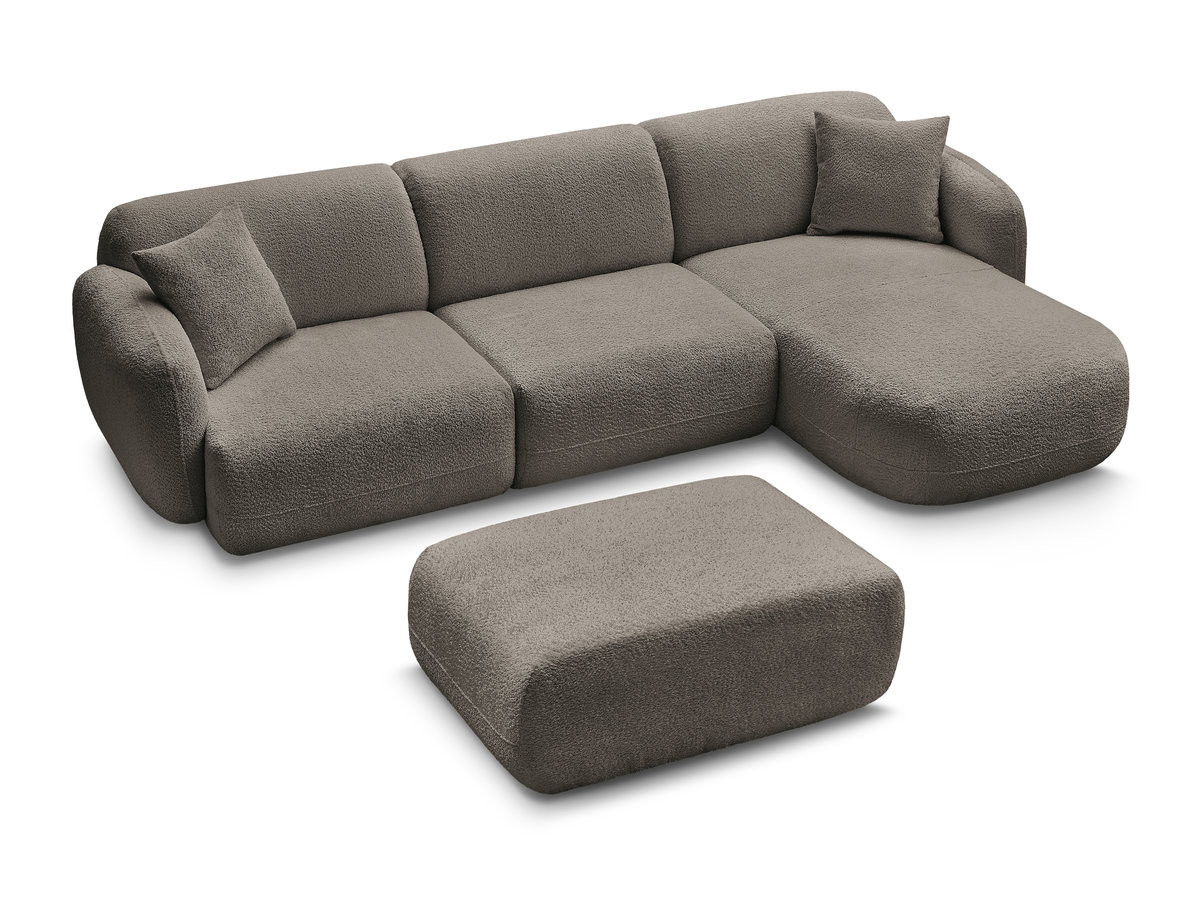 Canapé d'angle fixe modulable ANDA tissu chenille avec pouf
