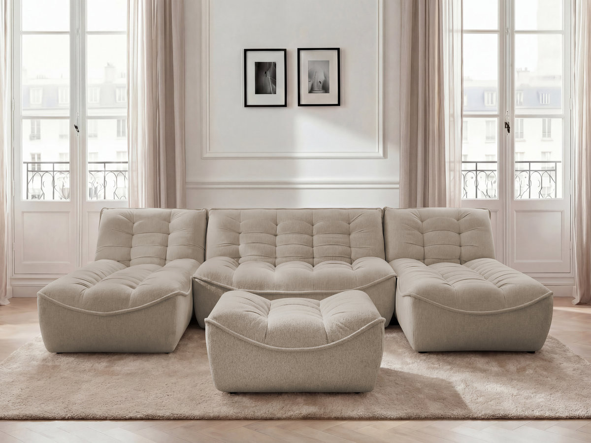 Canapé panoramique modulable SERENA chiné avec pouf taupe — vue 4