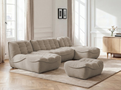 Canapé panoramique fixe modulable SERENA tissu chiné avec pouf