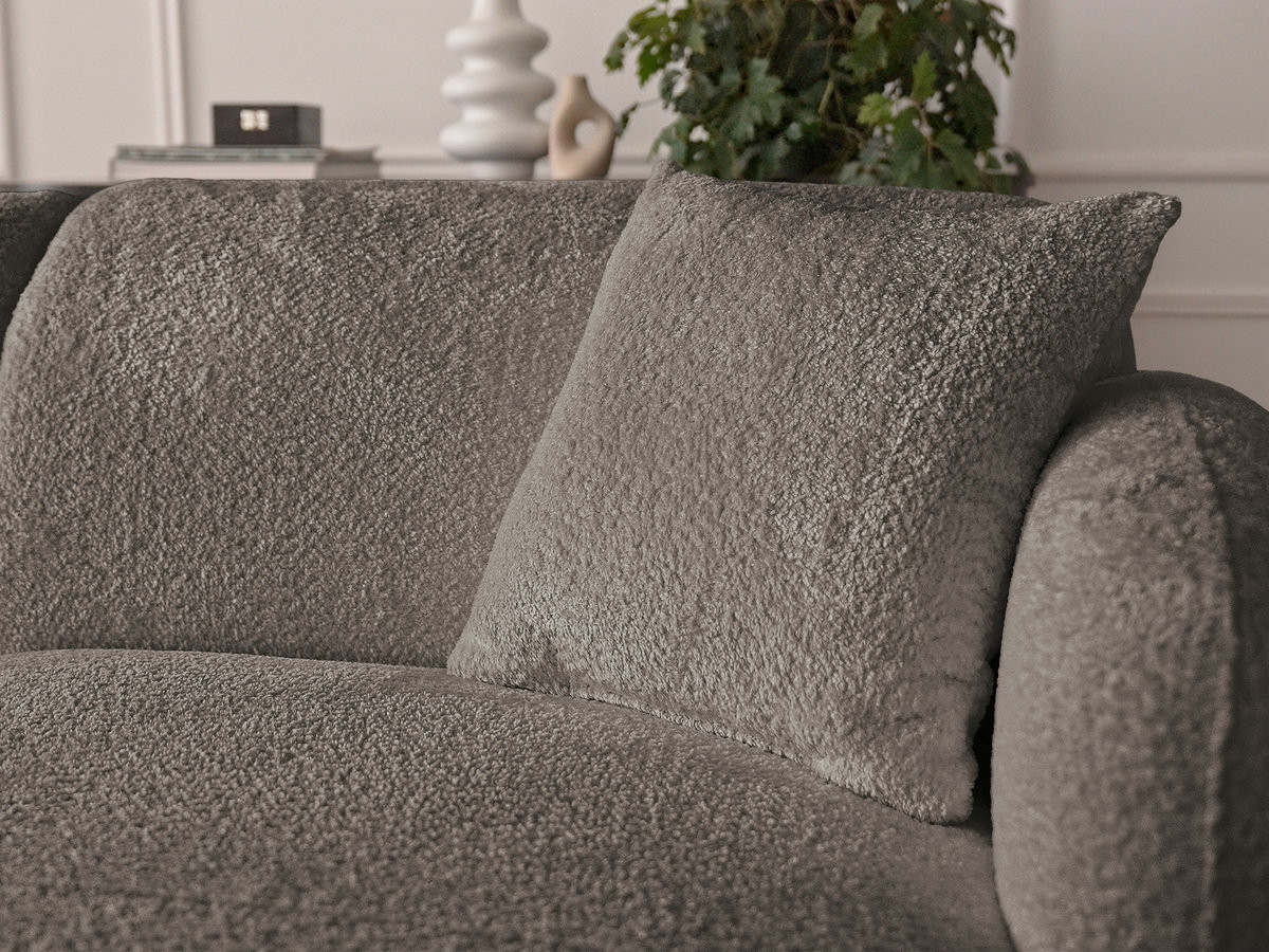 Canapé d'angle fixe modulable ANDA tissu chenille avec pouf