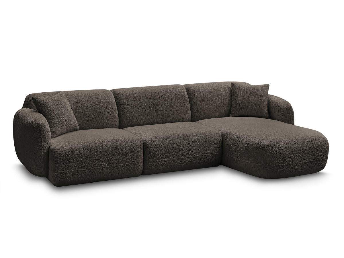 canapé d'angle fixe modulable anda tissu chenille de couleur marron