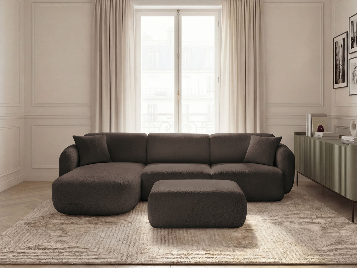 Canapé d'angle modulable ANDA chenille avec pouf marron — vue 4