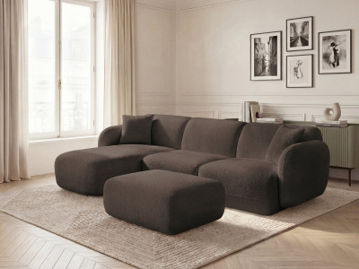 Canapé d'angle fixe modulable ANDA tissu chenille avec pouf