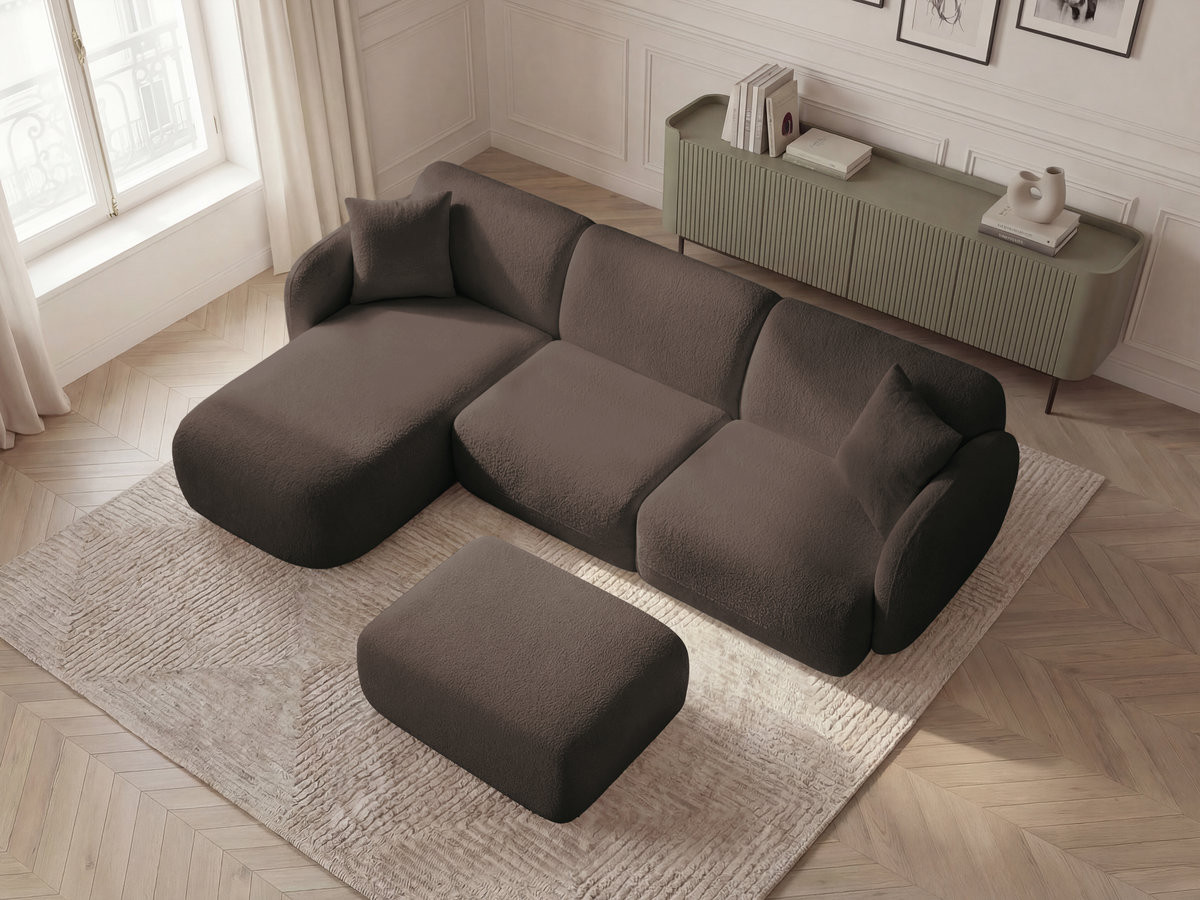 Canapé d'angle modulable ANDA chenille avec pouf marron — vue 5