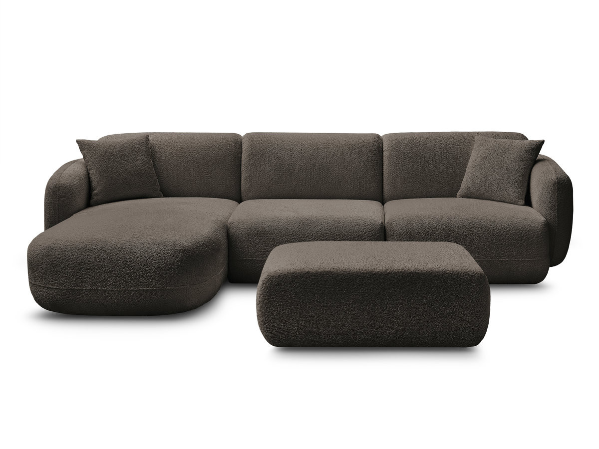 Canapé d'angle fixe modulable ANDA tissu chenille avec pouf