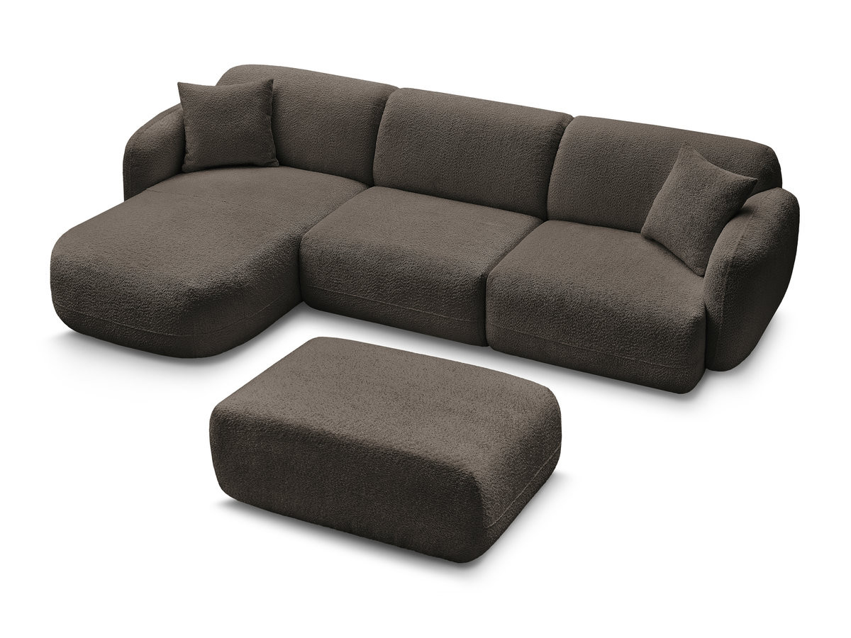 Canapé d'angle fixe modulable ANDA tissu chenille avec pouf