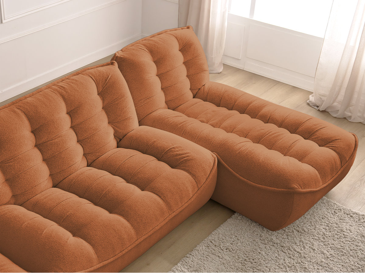 Canapé panoramique fixe modulable SERENA tissu chiné avec pouf