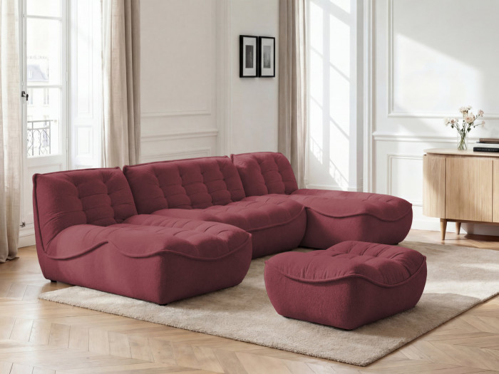 Canapé panoramique fixe modulable SERENA tissu chiné avec pouf