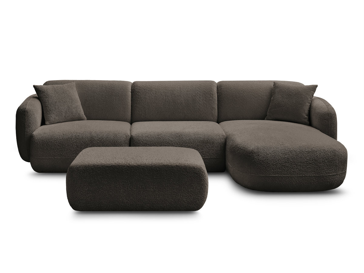Canapé d'angle fixe modulable ANDA tissu chenille avec pouf