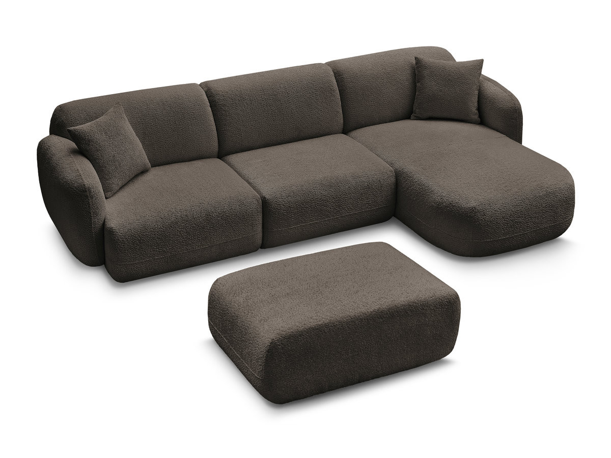 Canapé d'angle fixe modulable ANDA tissu chenille avec pouf