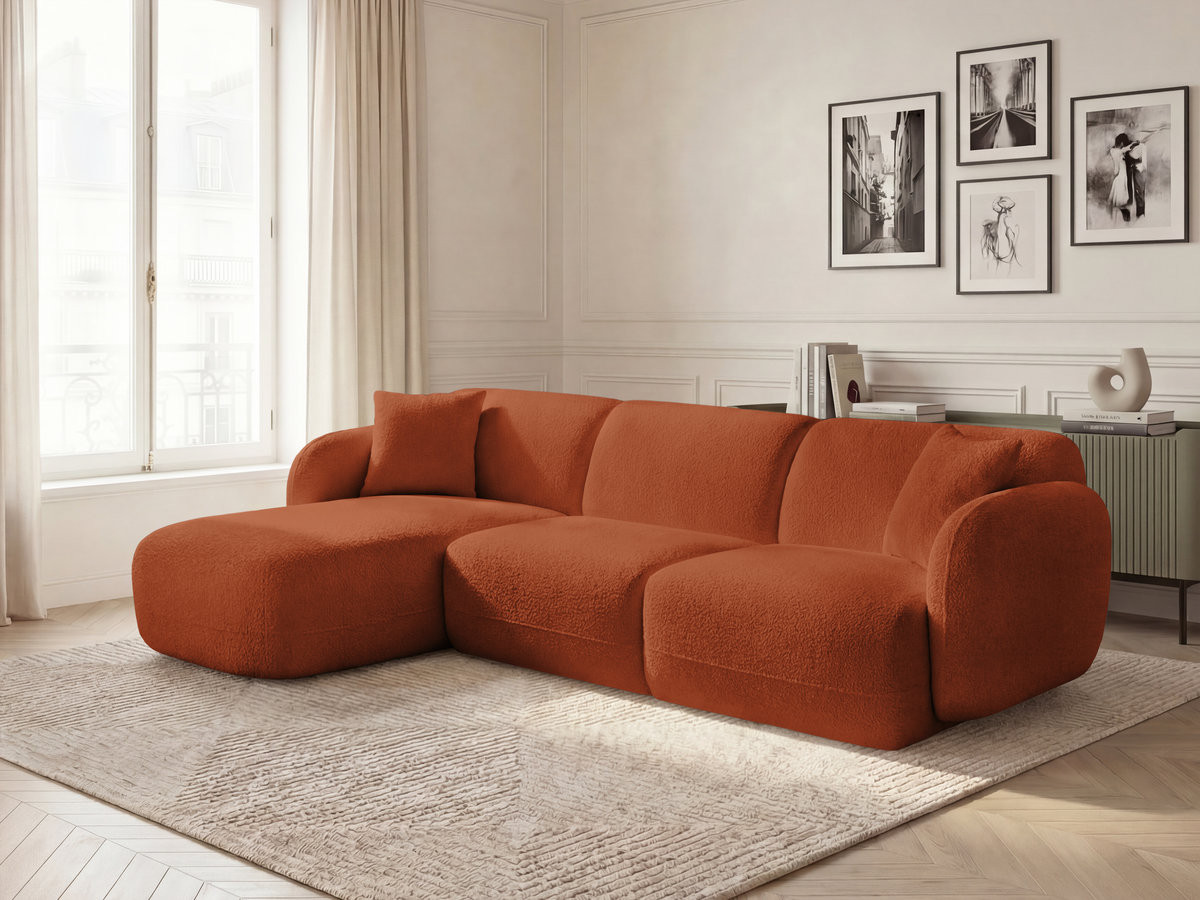Canapé d'angle fixe modulable ANDA tissu chenille