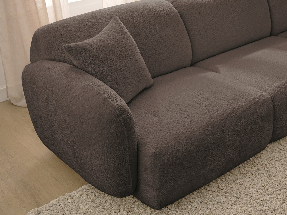 Canapé d'angle fixe modulable ANDA tissu chenille avec pouf