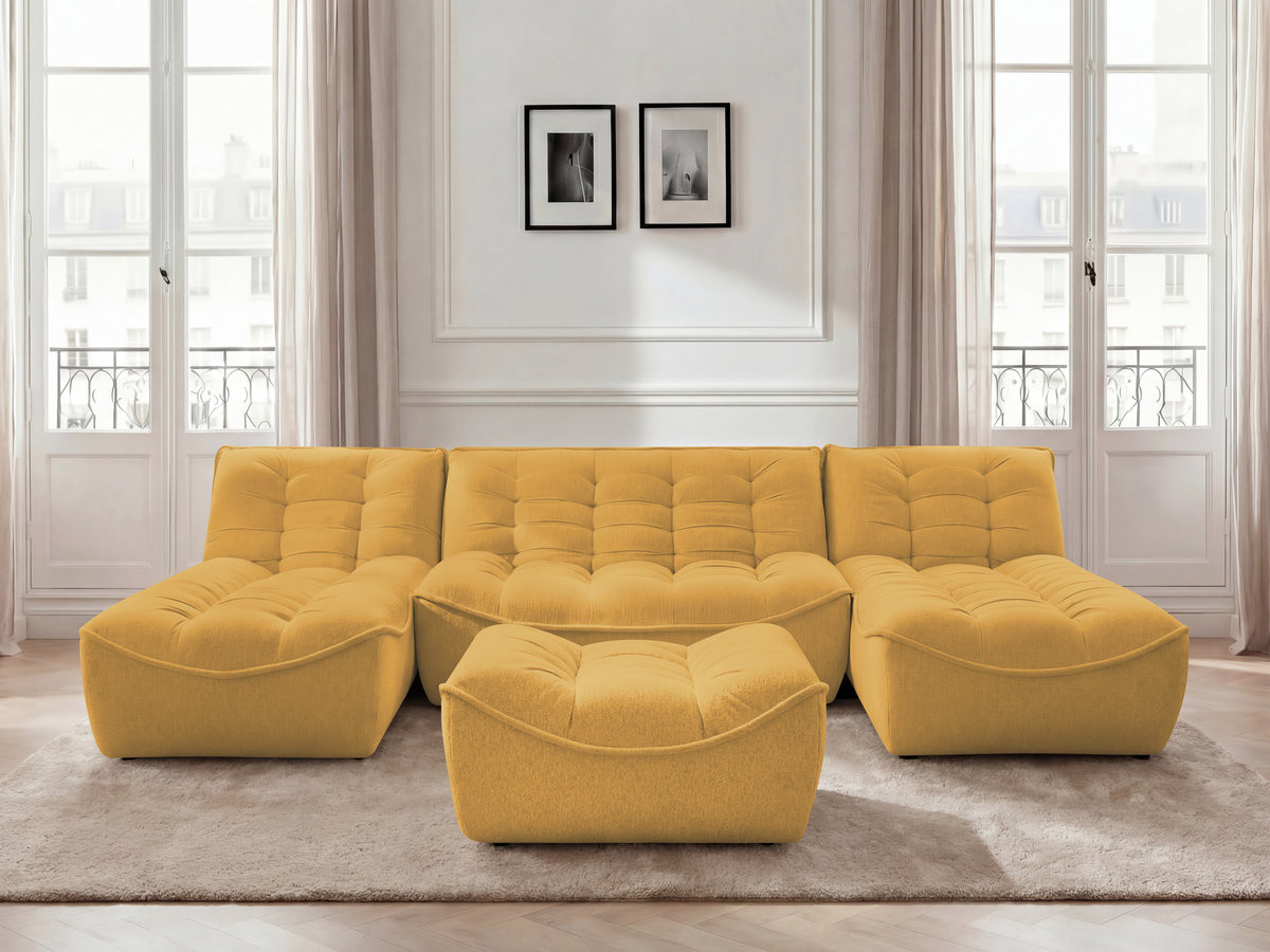 SERENA modulaire vaste panoramabank in gemęleerde stof met voetenbank