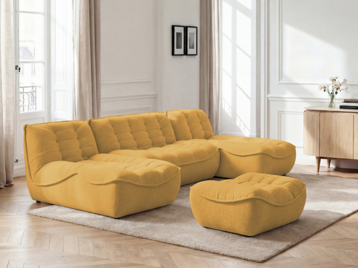 Canapé panoramique fixe modulable SERENA tissu chiné avec pouf