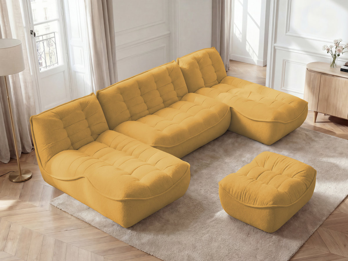 Canapé panoramique modulable SERENA chiné avec pouf jaune — vue 5
